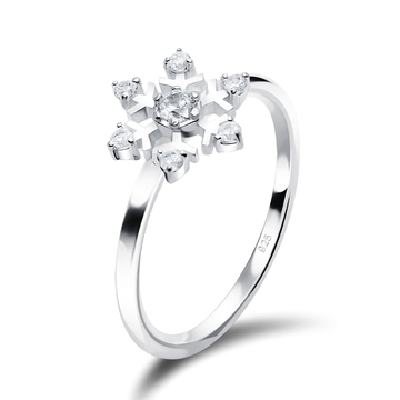 Snowflake Designed CZ Silver Ring NSR-3795